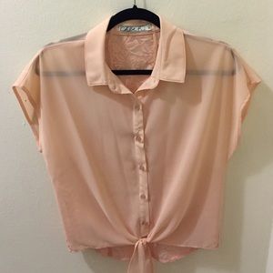 Sheer button down blouse with lace back
