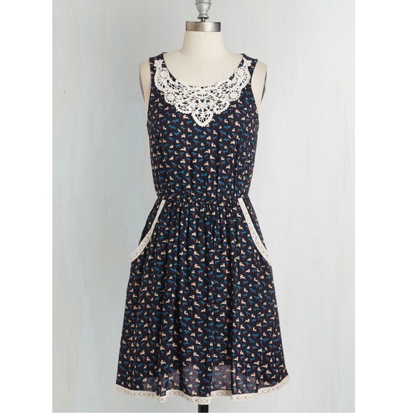 ModCloth Dresses & Skirts - ModCloth Doe & Rae Bunny Print Crochet Trim Dress