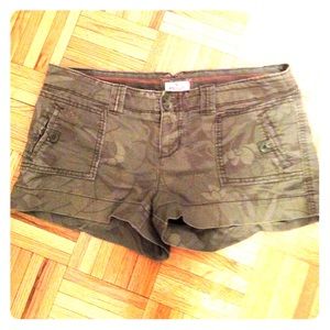 Army Green Floral Shorts