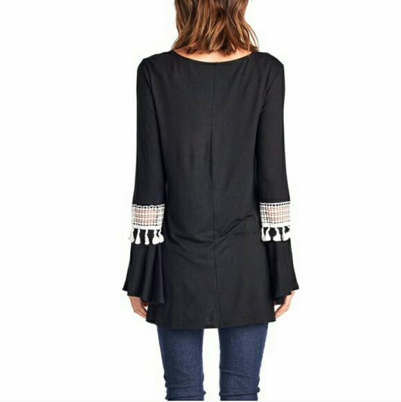 HP||⭐NEW! Fabulous Black Boho Bell Sleeve Tunic M - Picture 3 of 4