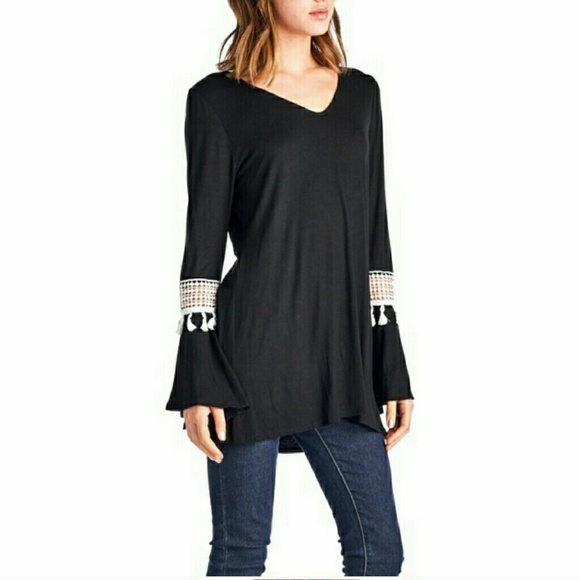 HP||⭐NEW! Fabulous Black Boho Bell Sleeve Tunic M - Picture 2 of 4