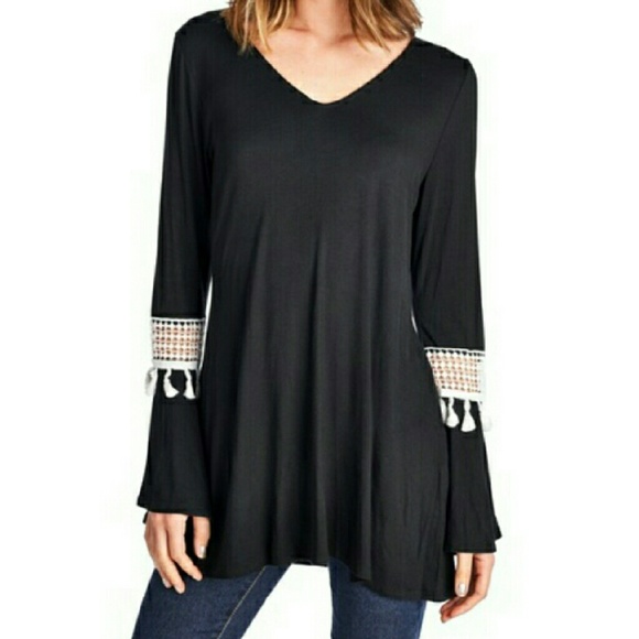 HP||⭐NEW! Fabulous Black Boho Bell Sleeve Tunic M - Picture 4 of 4