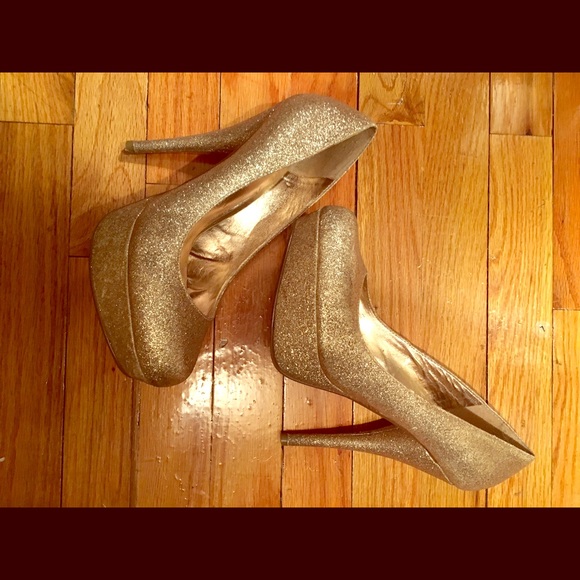 Bakers Shoes - Bakers glitter gold platform pumps