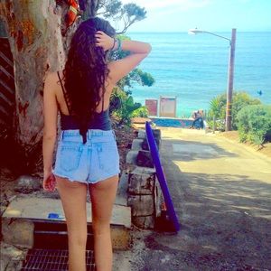 distressed Light denim Jean short cutoffs