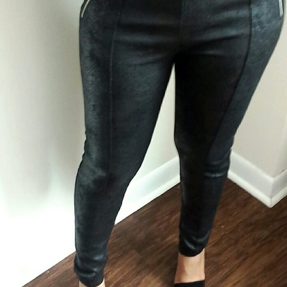 Black Faux Leather Crop Top and Jogger Pants
