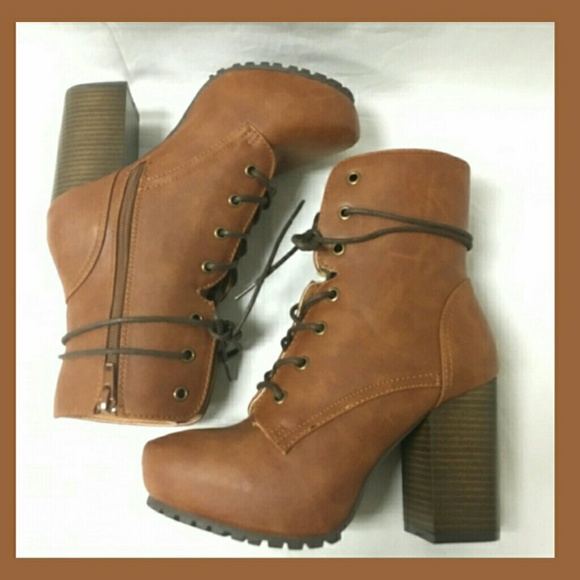 👢 CAMEL COLORED MILITARY LACE UP  BOOTS👢-📦NIB - Picture 5 of 5