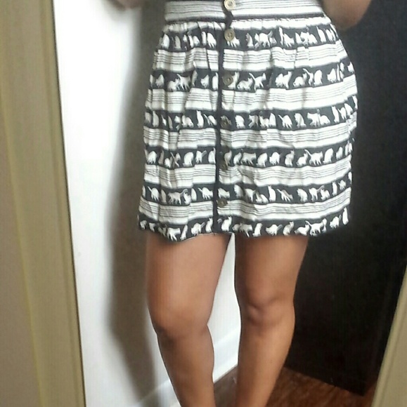 Cat Print Skirt, Golden Bottons.