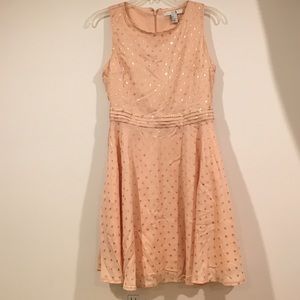 Baby pink dress with gold polka dots