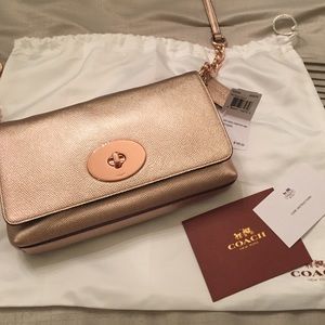 NWT Auth Metallic Rosegold Coach Crossbody