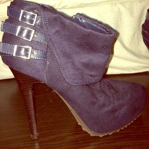 Blue heeled booties