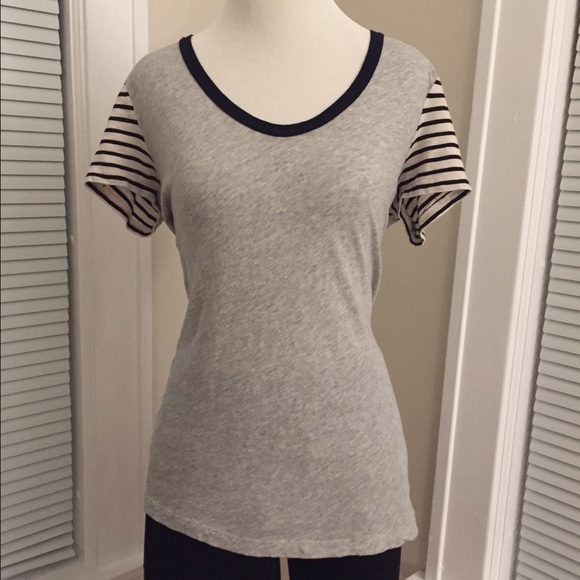 Vintage Cotton Stripe Sleeve Scoopneck Tee