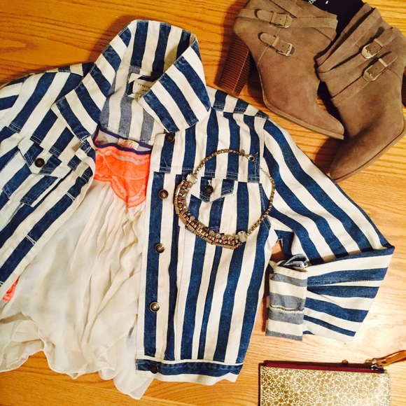 Blue & White Striped Jean Jacket