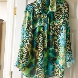 Gorgeous Sheer Printed Button Up Blouse