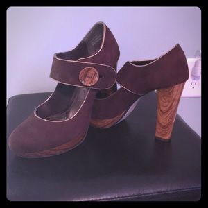 Brown Suede / Wood Mary Jane Platform