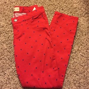 Hollister Red Jeans with Blue Polka Dots