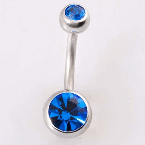 Silver tone Blue stainless Steele belly ring