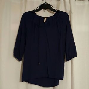 WORN ONCE. Navy and teal long sleeve blouse.