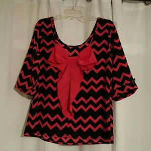 WORN ONCE. Black and red chevron blouse.