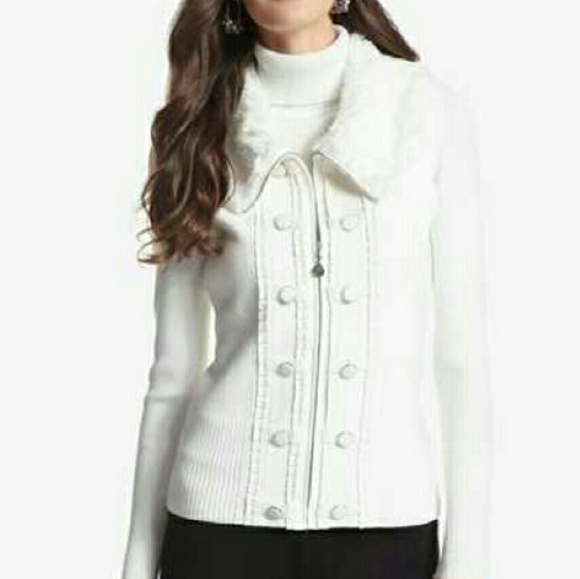 White house black market fur trim vest