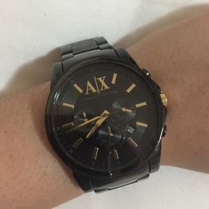 Matte Black and Gold Armani Watch
