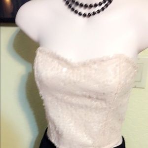 Nude/Pink corseted sequin crop top. Worn only once