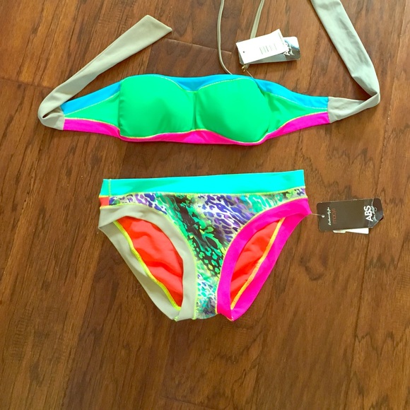 Neon multi-color bikini.
