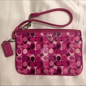 Coach Hot Pink wristlet with Heart💕