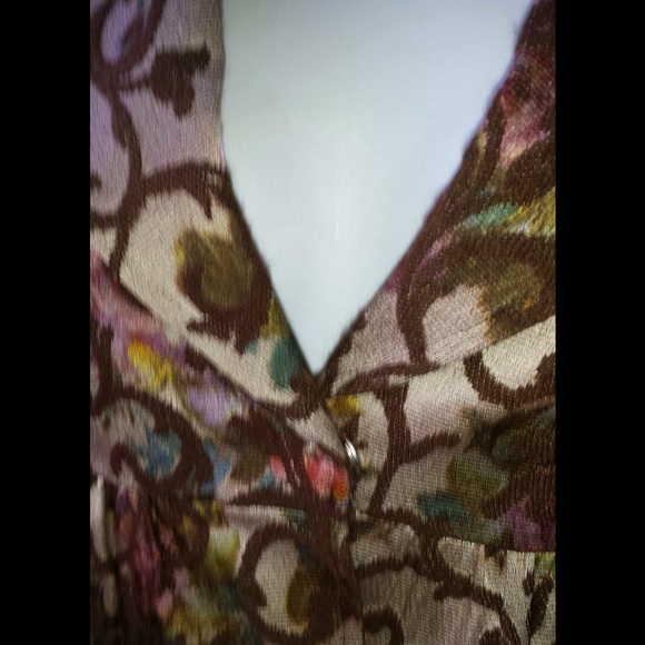 Midi Crop Embroidered Floral Paisley Design Short Sleeve Tan Colorful Sz Small - Picture 4 of 4