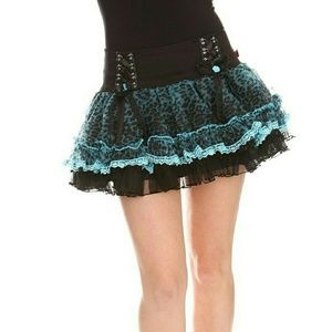 Tripp Turquoise And Black Leopard Skirt