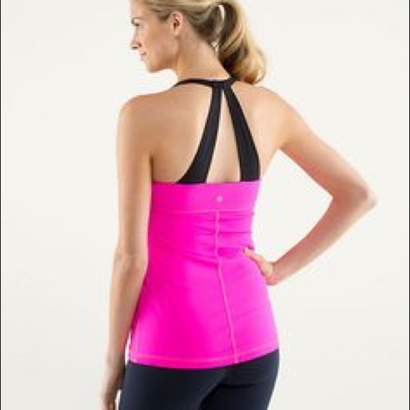 Lululemon scoop me up tank in pink and black.
