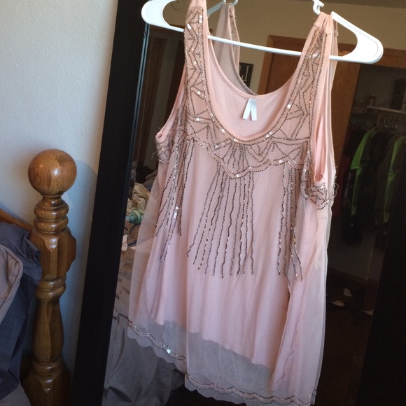 Pink sheer beaded tank from Vanity!