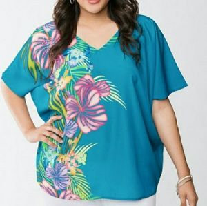 16W Lane Bryant Blue Studded Hibiscus Top