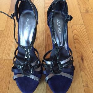 Blue Suede and Black Platform heels