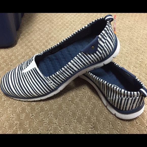 Blue and white slip on shoes