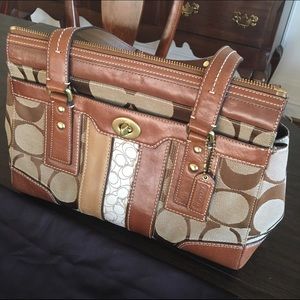 RARE Coach purse white C stitch & leather stripes