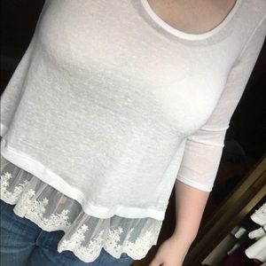 Long sleeve sheer blouse with lace bottom