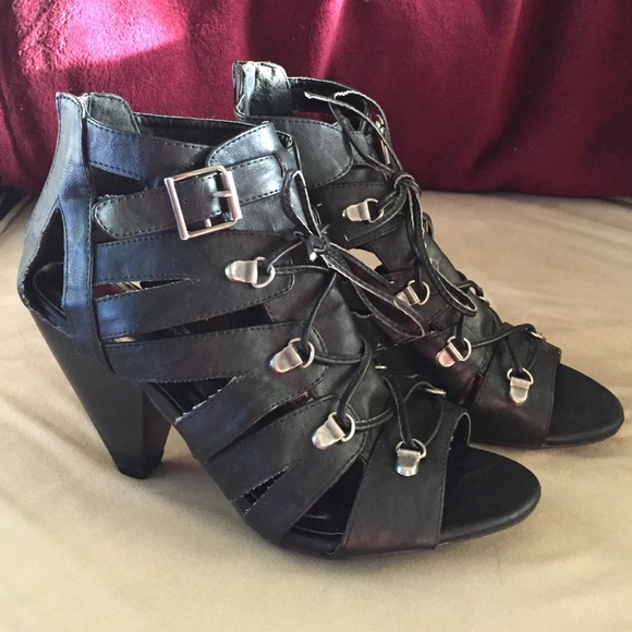 Open Toe Lace Up Ankle Booties