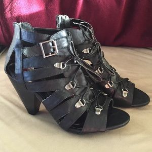 Open Toe Lace Up Ankle Booties