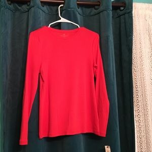 Dark coral long-sleeve tee.