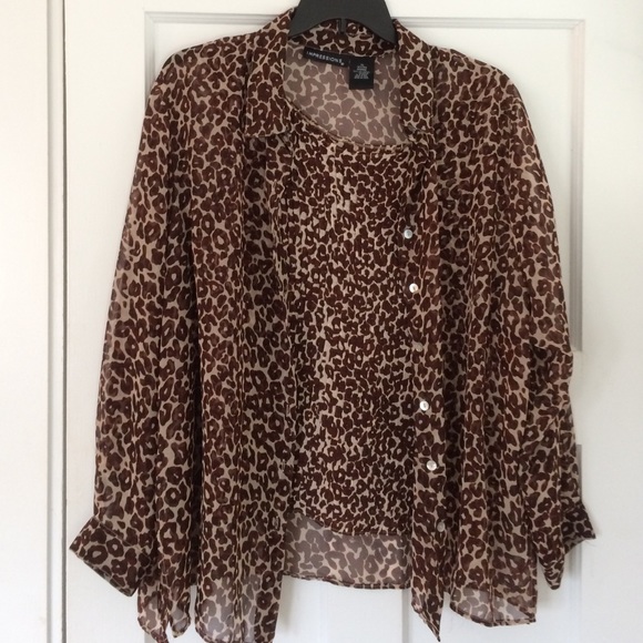 Sheer Animal Twinset in Brown Cream Size 3X