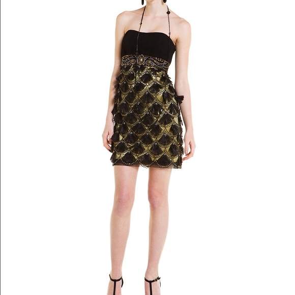 Black and gold beaded Sue Wong dress
