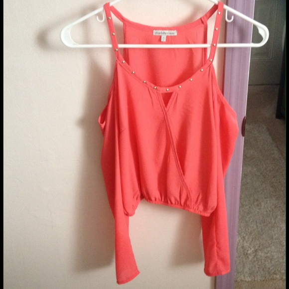Charlotte Russe Tops - Coral Cropped Cut out Shoulder Top