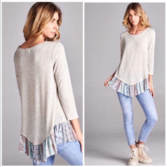 Alabaster Patchwork Ruffle Hem Top Pastel - Picture 3 of 4