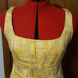 Gray, white, and yellow polka dot dress