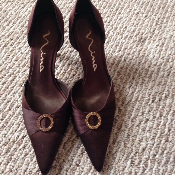 Brown and gold heels