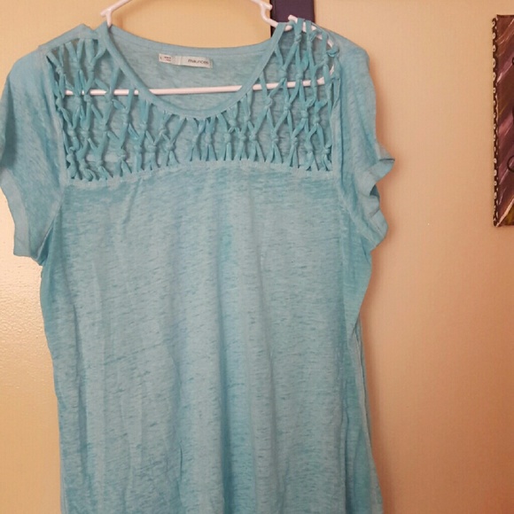 Light blue distressed Maurices top