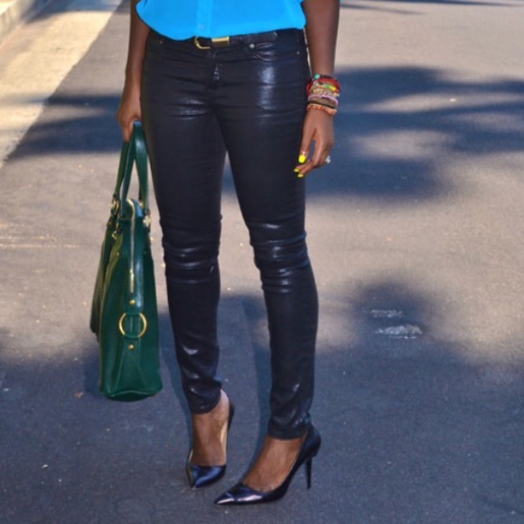 Coated leather look skinny jeans