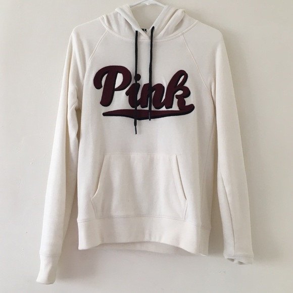 PINK White Embroided Hoodie