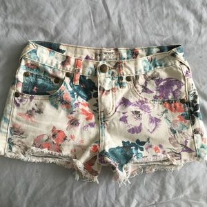 Free People Floral Distressed Denim Shorts