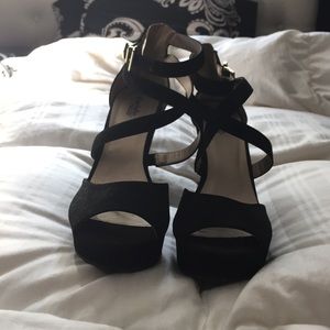 Black strappy wedge heel